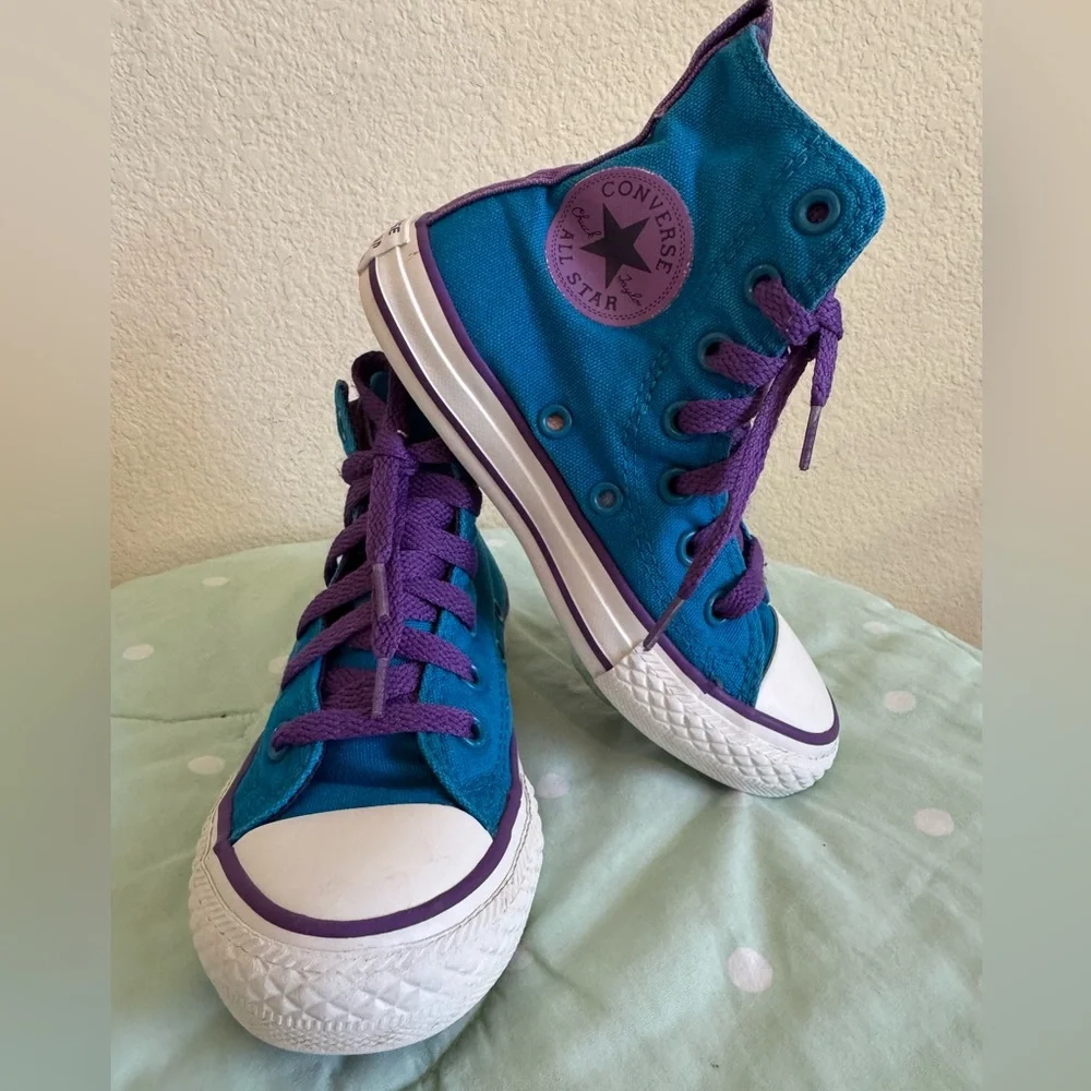 Converse Blue High-Tops with Purple Details Kids Size 10.5